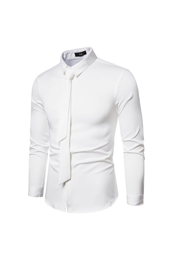 Men's Matching Tie Included Slim Fit Long Sleeve Dress Shirt, Formal Top, Business Meeting Wedding Daily Commute Formal Attire White XXXXXL