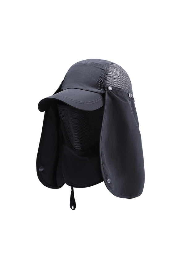 Men's Mesh Detachable Sun Protection Hat, UPF 50 Full Face Neck Flap Cap for Fishing Hiking Camping Dark Gray