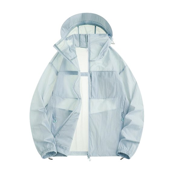 UTSJKR Men's Multi Pocket Water Resistant Packable Hooded Windbreaker, Lightweight Outdoor Jacket, Adventure Travel Mountain Hiking Daily Wear Blue XL