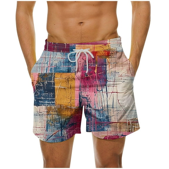 UTSJKR Men's Patchwork Colorblock Beach Shorts Print Drawstring Waist Active Track Shorts Lightweight Swim Trunks with Pocket Multicolor 14