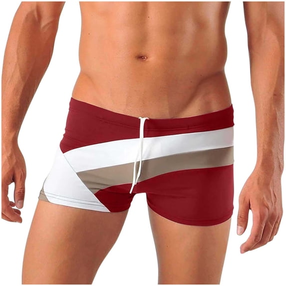 UTSJKR Men's Quick Dry Swimwear Swimsuits Swim Trunks Basic Swim Sport Trunks Elastic Waist Color Block Beach Board Shorts Wine S