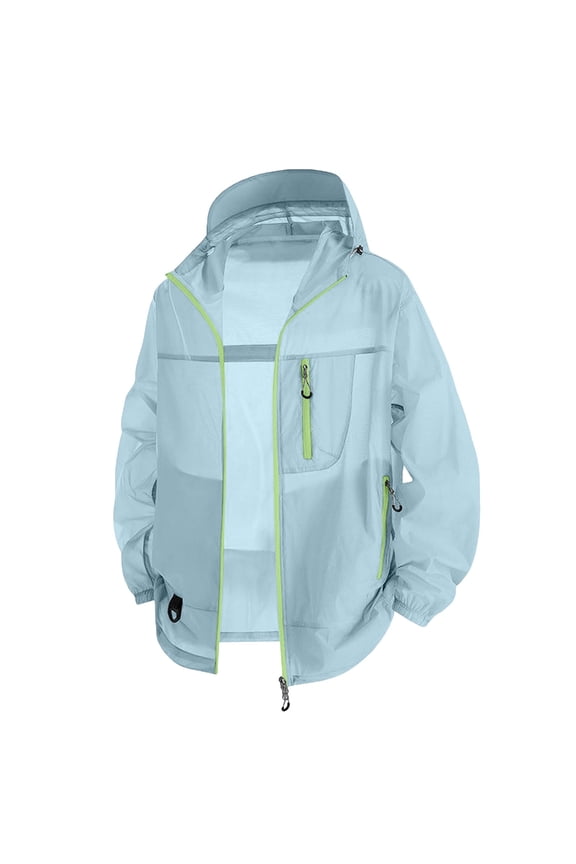 Men's Ruched Front Design Water Resistant Hooded Windbreaker, Outdoor Casual Jacket, Mountain Hiking Daily Street Windproof Apparel Blue S