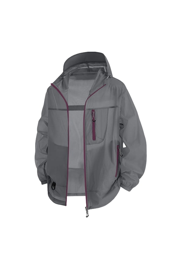 Men's Ruched Front Design Water Resistant Hooded Windbreaker, Outdoor Casual Jacket, Mountain Hiking Daily Street Windproof Apparel Dark Gray S