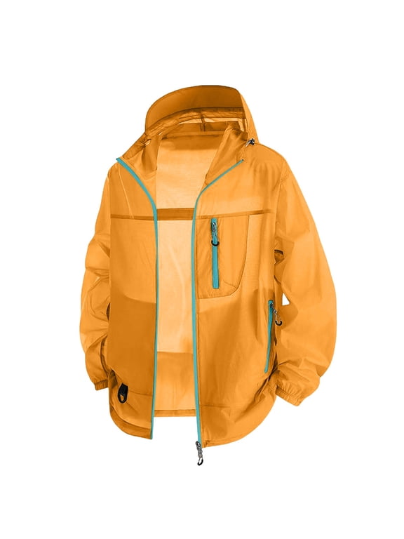 Men's Ruched Front Design Water Resistant Hooded Windbreaker, Outdoor Casual Jacket, Mountain Hiking Daily Street Windproof Apparel Orange XXL