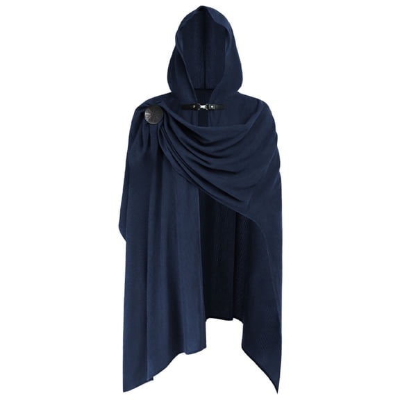UTSJKR Men’s Solid Color Medieval Hooded Cloak, Full‑Length Robe Cape, Classic Halloween Cosplay Costume for Renaissance Faire and Role‑Play Events Blue