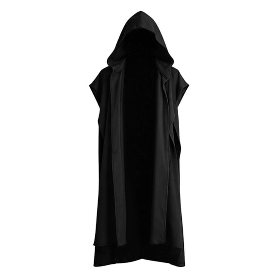 UTSJKR Men’s Solid‑Color Medieval Long Hooded Cloak, Loose Full‑Length Robe, Classic Outerwear for Halloween Cosplay, Larp Role‑Play and Themed Costume Parties Black S