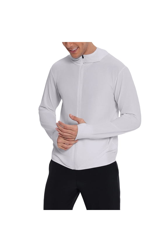 Men's Stand Collar Quick Dry Full-Zip Sun Protection Jacket, Casual Outdoor Top, Hiking Running Beach Daily Anti UV Wear Gray XL