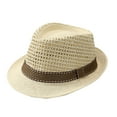 thumbnail image 1 of UTSJKR Men's Striped Band Straw Fedora Hat, Classic Jazz Breathable Adjustable Cap Casual Formal Occasion Beige, 1 of 6