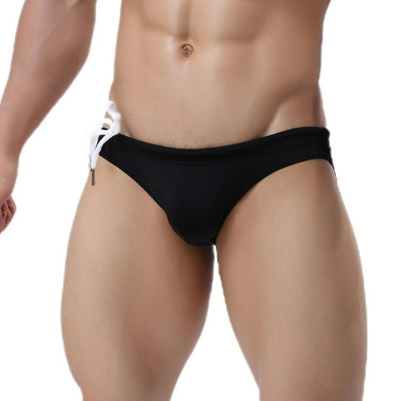 UTSJKR Men's Swim Briefs Sexy Low Rise Tagless Bikini Quick Dry Elastic Swimwear Bikini Briefs Thong G-String Black L