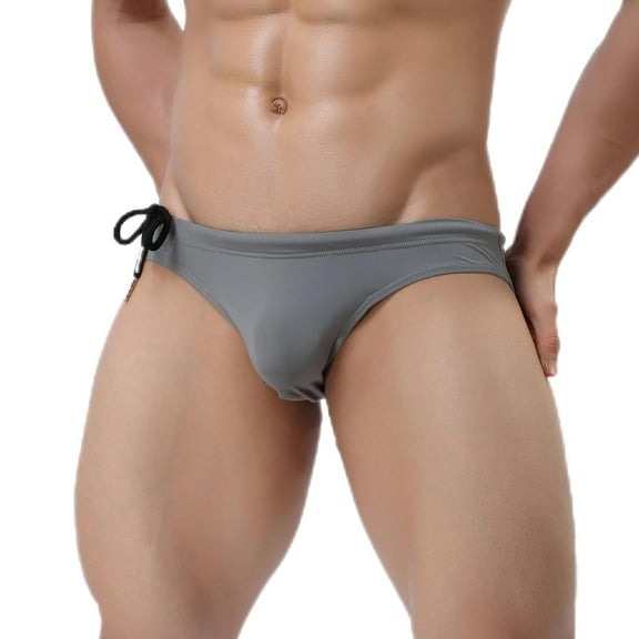 UTSJKR Men's Swim Briefs Sexy Low Rise Tagless Bikini Quick Dry Elastic Swimwear Bikini Briefs Thong G-String Gray S