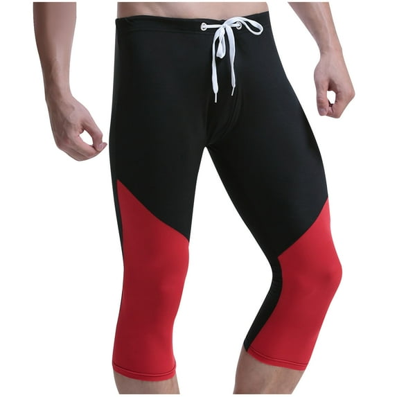 UTSJKR Men's Swim Pants Color Block Quick Dry Pants Fashion 2025 Capri Pants Cycling Running Fitness Pants Leggings Swimwear Black L