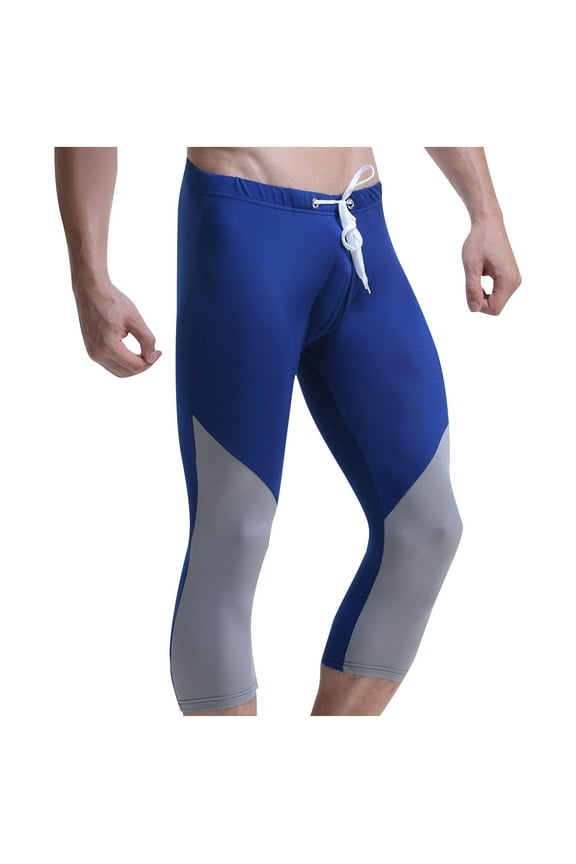 Men's Swim Pants Color Block Quick Dry Pants Fashion 2025 Capri Pants Cycling Running Fitness Pants Leggings Swimwear Dark Blue XL