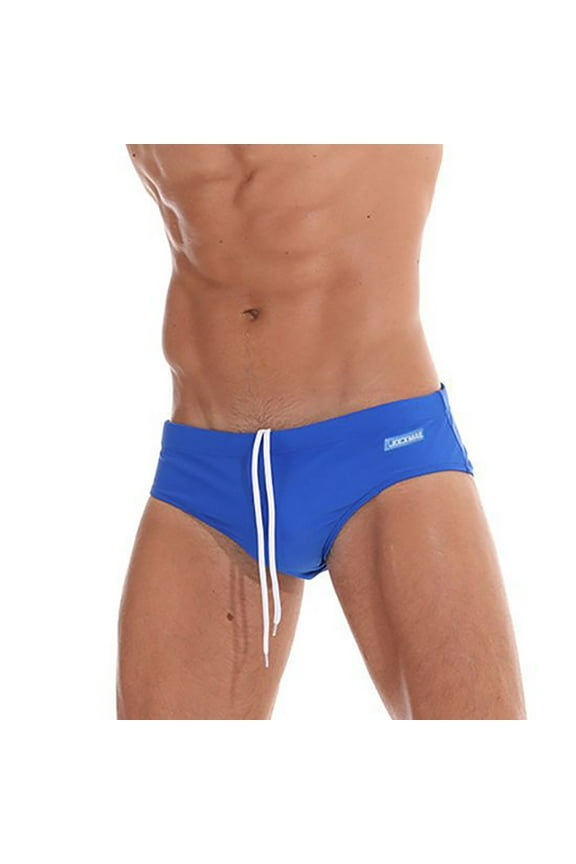 Men's Swimming Trunks Briefs Low Waist with Removable Pad Swimwear Elastic Beach Shorts Boxers Underwear Blue 8