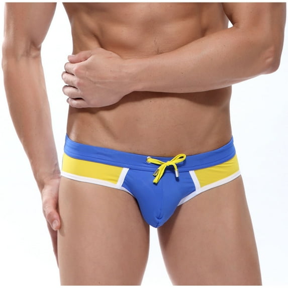 UTSJKR Men's Swimwear Beach Shorts Boxer Swim Trunks Swimsuit Briefs Pants Triangle Mid Rise Hollow Out Underwear Trendy Silk Shorts Blue M