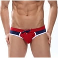 thumbnail image 1 of UTSJKR Men's Swimwear Beach Shorts Boxer Swim Trunks Swimsuit Briefs Pants Triangle Mid Rise Hollow Out Underwear Trendy Silk Shorts Red XL, 1 of 5