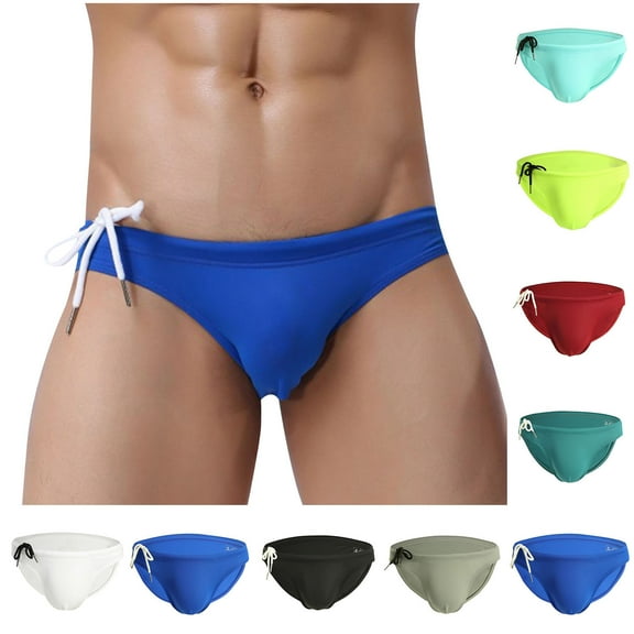 UTSJKR Men's Swimwear Briefs Soild Color Lace-up Drawstring Elastic Waistband Bottoms Underwear Quick Dry Bathing Suit Black L