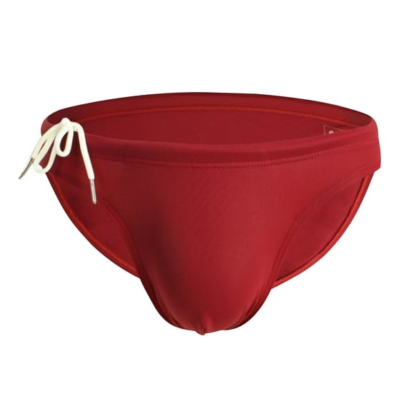 UTSJKR Men's Swimwear Briefs Soild Color Lace-up Drawstring Elastic Waistband Bottoms Underwear Quick Dry Bathing Suit Wine XL
