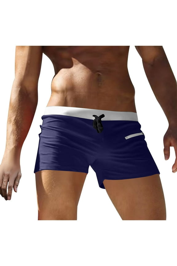 Men's Swimwear Swim Shorts Trunks Square Cut Swimsuits Boxers Sexy Swim Boxer Quick Dry Board Surfing Shorts Brazilian Cut Navy M