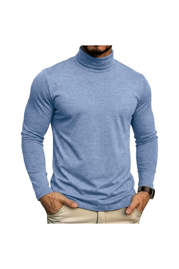 Men's Warm Slim Fit Ribbed Turtleneck Sweater, Long Sleeve Pullover Top, Cold Weather Fall Winter Daily Commute Street Casual Wear Light Blue M