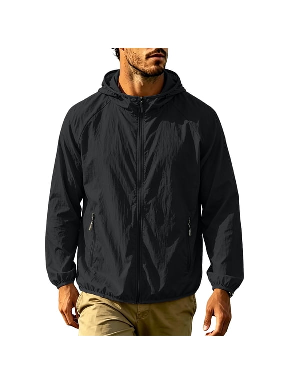 Men's Zipper Pocket Elastic Cuff Full-Zip Hooded Windbreaker, Casual Outdoor Jacket, Travel Hiking Daily Street Windproof Comfort Wear Black XL