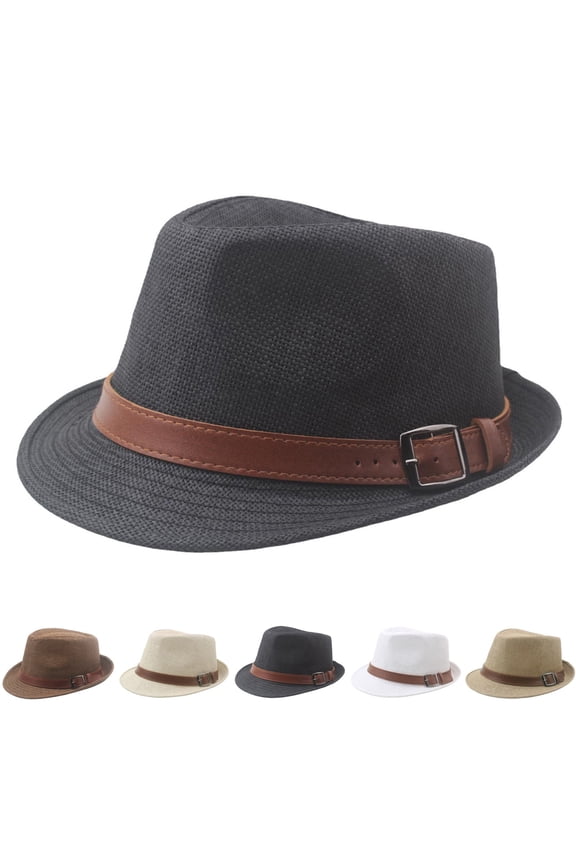 Men's and Women Mediterranean Panama Straw Fedora Fashion Travel and Vacation Visor Hat Knitted Hat Sunscreen British Hat Coffee