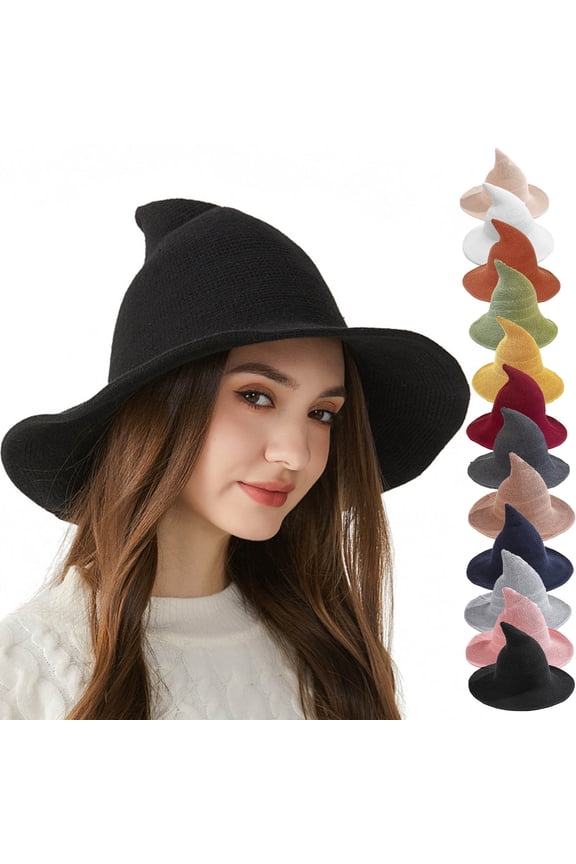 Men's and Women's Halloween Witch Hat Wool Knitted Cap for Party Masquerade Cosplay Costume Accessory Daily Wine