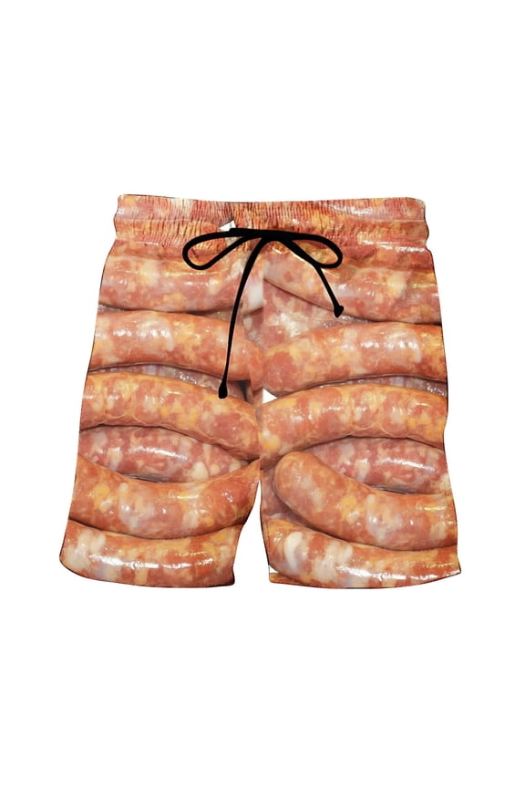 Mens Beach Shorts Funny Sausage Print Board Shorts Hawaiian Casual Quick Dry Swim Trunks Novelty Shorts with Pockets Red 6