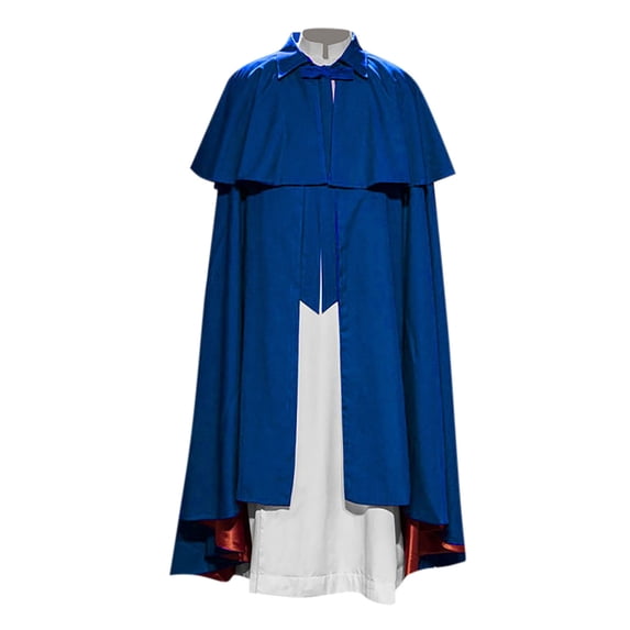 UTSJKR Mens Double‑Layer Medieval Full‑Length Cape, Lapel Collar with Bow Tie Cloak, Vintage Robe for Wizard Cosplay, Church Performance and Halloween Events Blue S