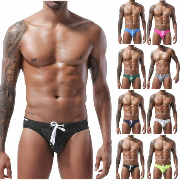 UTSJKR Mens Drawstring Thong Swimsuit Bulge Pouch Bikini Swimwear Adjustable Board Surf Short Briefs Surf Trunks Swim Tangas Black L
