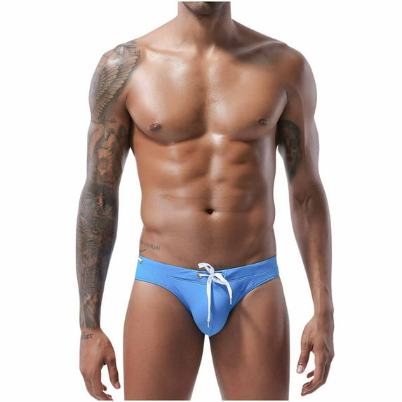 UTSJKR Mens Drawstring Thong Swimsuit Bulge Pouch Bikini Swimwear Adjustable Board Surf Short Briefs Surf Trunks Swim Tangas Sky Blue M