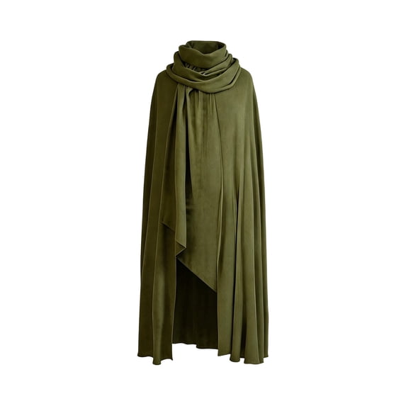 UTSJKR Mens Floor‑Length Wrapped Scarf Collar Cape Cloak Lightweight Wrinkle Fabric for Medieval Wanderer Larp Cosplay Festival Costume Accessory Army Green M