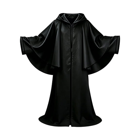 UTSJKR Mens Full‑Length Hooded Robe Cloak with Wide Bell Sleeves and Front Zipper for Wizard Sorcerer Halloween Party Stage Cosplay Outfit Black XXL