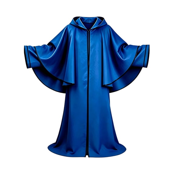 UTSJKR Mens Full‑Length Hooded Robe Cloak with Wide Bell Sleeves and Front Zipper for Wizard Sorcerer Halloween Party Stage Cosplay Outfit Blue XL