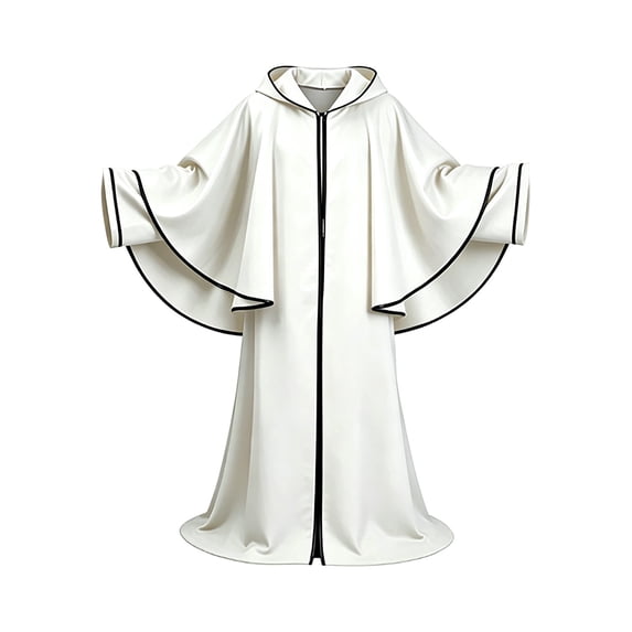 UTSJKR Mens Full‑Length Hooded Robe Cloak with Wide Bell Sleeves and Front Zipper for Wizard Sorcerer Halloween Party Stage Cosplay Outfit White S