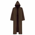 thumbnail image 1 of UTSJKR Mens Hooded Wizard Robe Cloak, Drawstring Neck Mid‑Long Outer Coat, Open Front Loose Robe for Medieval Cosplay Halloween Party Dress‑Up Outfit Coffee XXL, 1 of 5