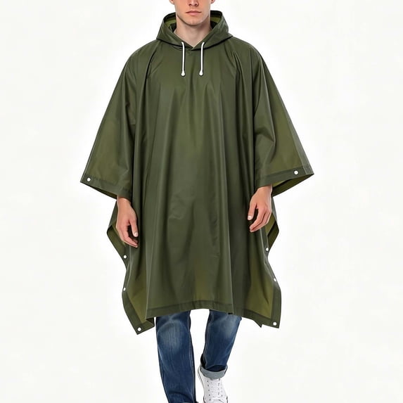 UTSJKR Mens Loose Fit Hooded Rain Poncho with Drawstring Closure Lightweight Waterproof Cape for Hiking Camping Travel Outdoor Rain Protection Army Green