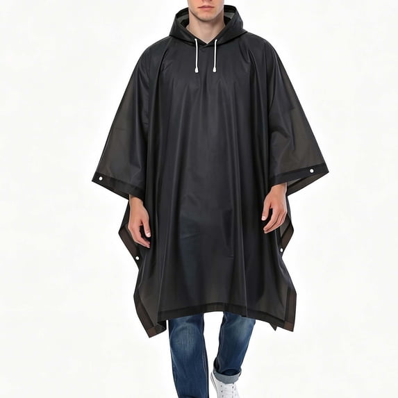 UTSJKR Mens Loose Fit Hooded Rain Poncho with Drawstring Closure Lightweight Waterproof Cape for Hiking Camping Travel Outdoor Rain Protection Black