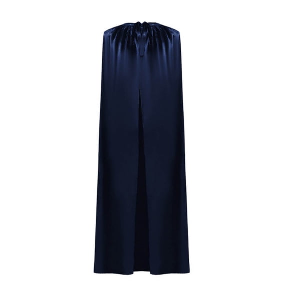 UTSJKR Mens Satin Sleeveless Full‑Length Cape Cloak, Gathered Neck Front Split Robe, Classic Outer Piece for Superhero Cosplay and Holiday Costume Parties Navy M