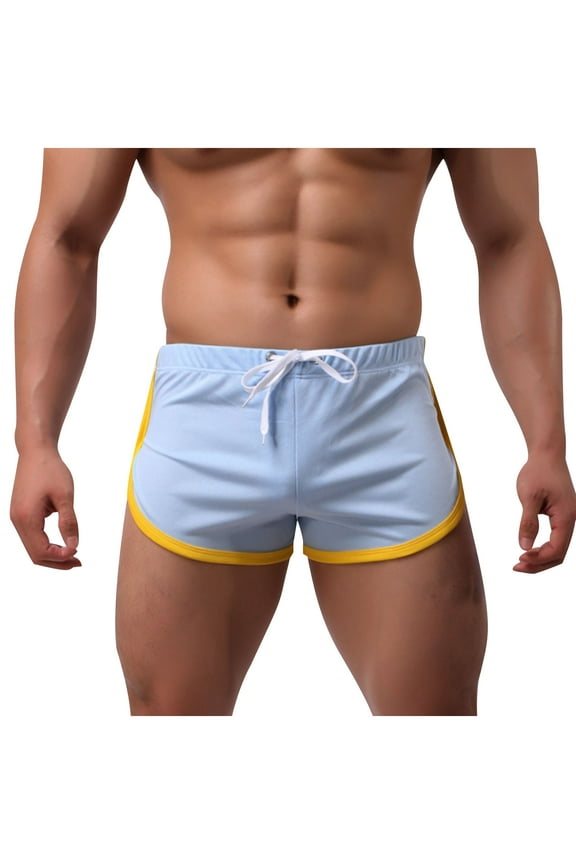 Mens Sexy Built-in Pouch Running Bodybuilding Workout Gym Athletic Shorts Surf Board Shorts Comfy Pouch Swim Briefs Square Leg Boxer Bottom Sky Blue L