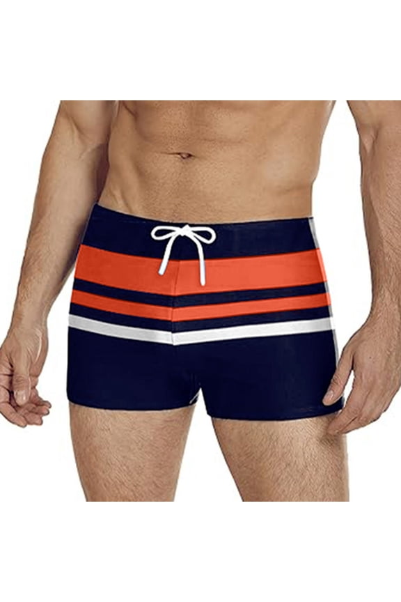 Mens Square Leg Swim Trunks Summer Beach Retro Drawstring Quick Dry Swim Brief Hot Body Sexy Swimsuit With Zip Pocket Dark Blue XL