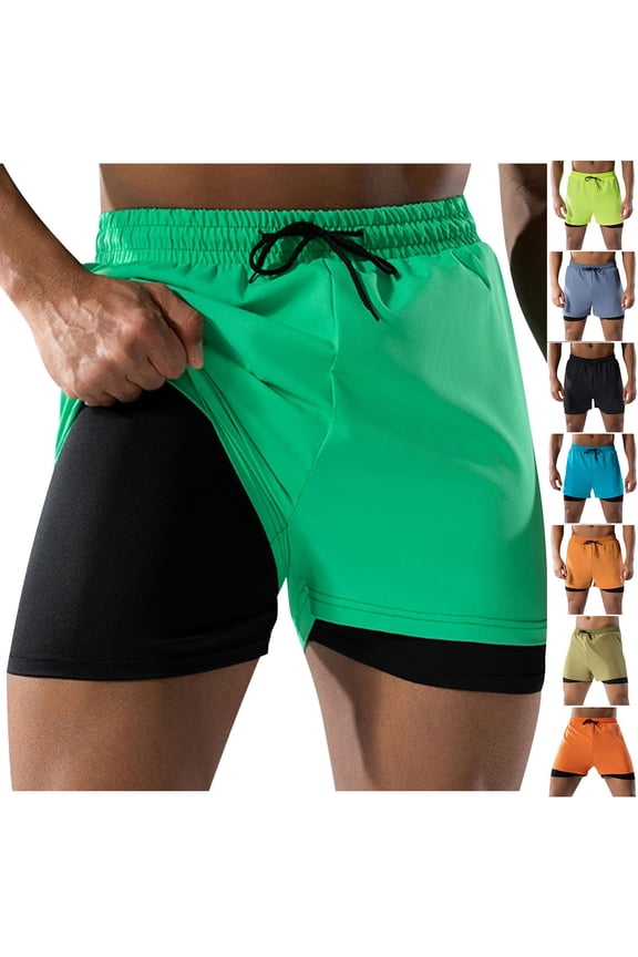 Mens Swim Shorts with Compression Liner Beach Swim Trunks Swimsuit Stretch Bathing Suit for Men Quick Dry Board Short Black M