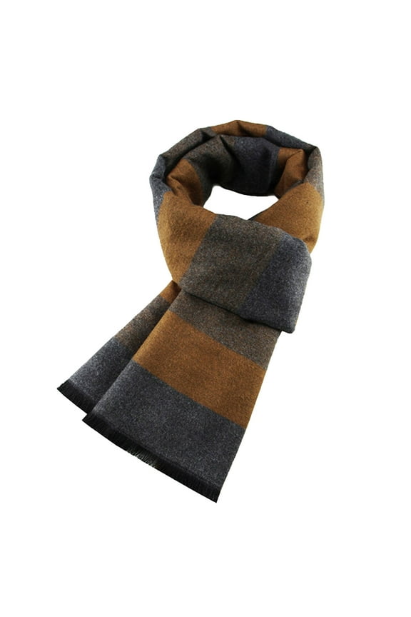Mens Winter Warm Long Soft Scarf Plaid Tassel Scarf for Men Soft Classic Cotton Blend Scarve Wool Scarves Plaid Tassel Scarf for Men Brown