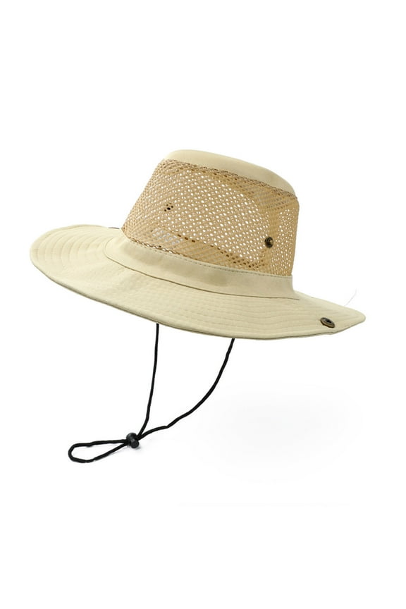 Mesh Fishing Hat 12CM Wide Brim Sun Hat for Women Mens Packable Bucket Hat- UPF 50 for Outdoor Gardening Safari Hats Beige M