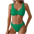 thumbnail image 1 of UTSJKR Mid Rise Bikini Sets for Women Trendy Two Piece Bathing Suits V Neck Ruched Padded Swimsuit Solid Color Swimwear Green L, 1 of 9