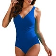 thumbnail image 1 of UTSJKR Modest Swimsuit for Women,Slimming Ruched Tummy Control Bathing Suit Ladies Sexy One Piece Deep V Neck Beach Bodysuit Blue XL, 1 of 4