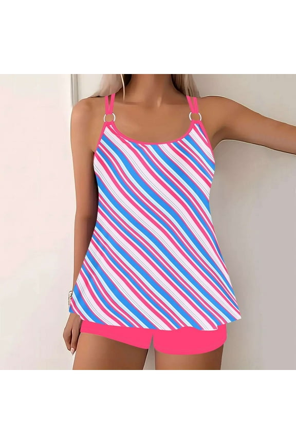 Modest Swimsuits for Women Vintage Printed Sexy Two Piece Tankini Bathing Suit Tummy Control Plus Size Swimsuit Hot Pink L