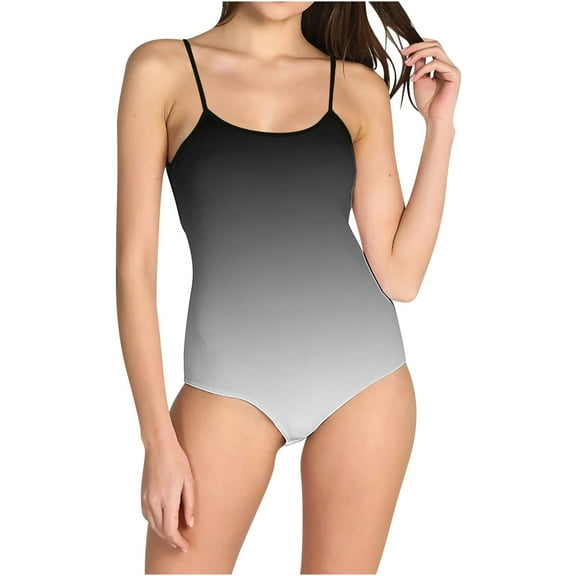 UTSJKR One Piece Bathing Suit for Women Gradient Tummy Control Swimsuits Spaghetti Strap Backless Monokini Slimming Swimwear Black 4