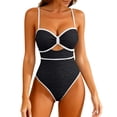 thumbnail image 1 of UTSJKR One Piece Boho Swimsuits for Women High Waisted Tummy Control Bodysuit Cutout Teddy Swim Suit Vintage Bathing Suit Black L, 1 of 8
