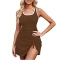 thumbnail image 1 of UTSJKR One Piece Swimdress Swimsuits for Women Tummy Control Swim Dresses Skirt Bathing Suit Color Block Ribbed Swimwear Coffee L, 1 of 5