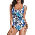 thumbnail image 1 of UTSJKR One Piece Swimsuit Women 2025 Vintage Tummy Control One Piece Bathing Suits V Neck Boho Floral Print Swimwear Blue 10, 1 of 6